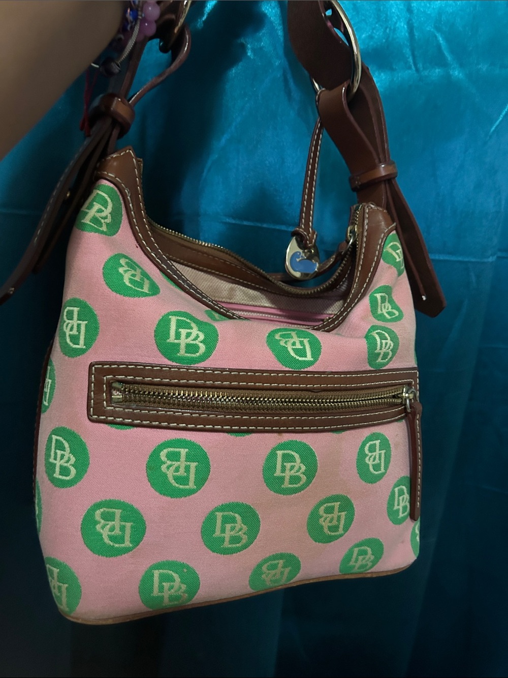 Dooney & Bourke Pink and Green Shoulder Bag with Brown - Picture 8 of 8
